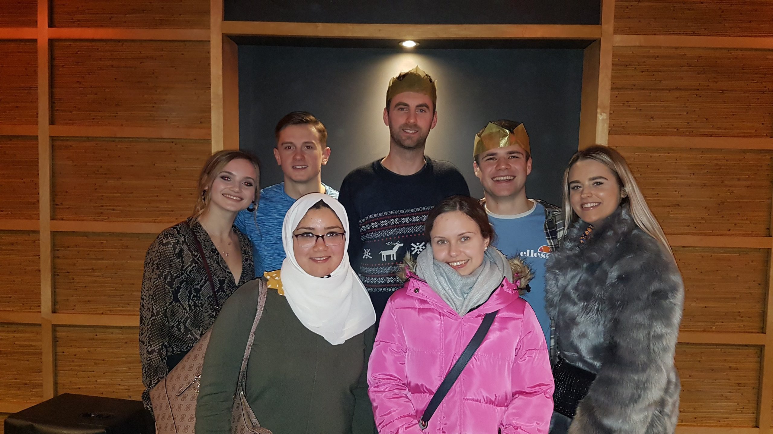 2018 group Christmas meal. Left to right: Harriet, Cameron, Heba, Tom, Edyta, James and Jess
